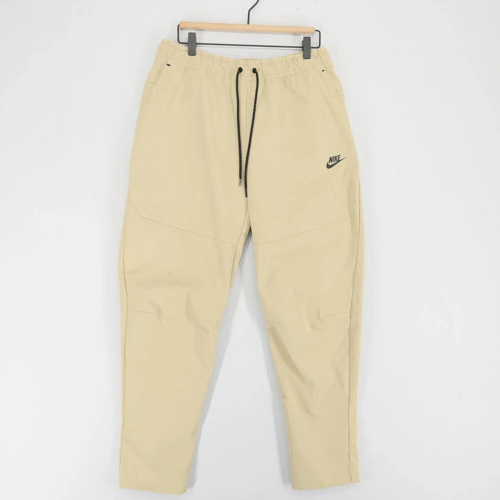 Nike Sportswear Tech Woven Pants Mens L Beige Drawstring Tapered Joggers